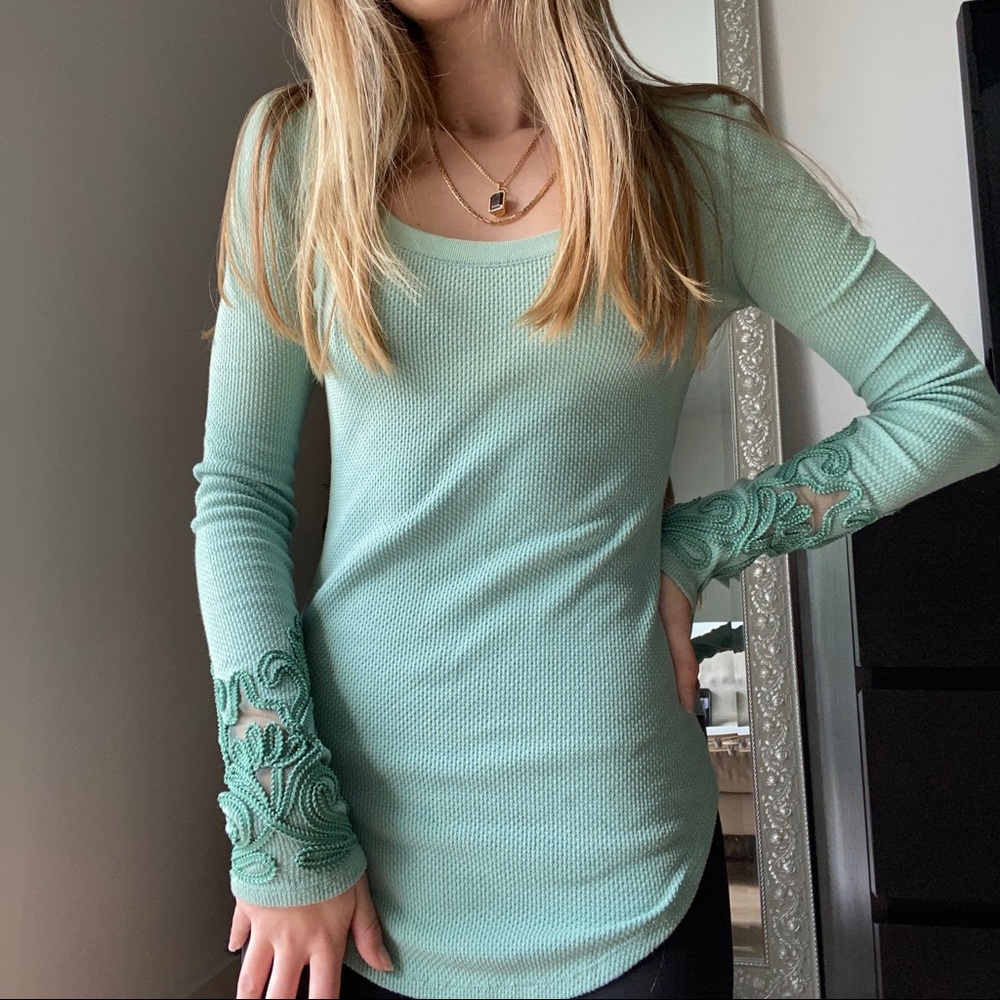 Free People Embroidered Waffle Long Sleeve
